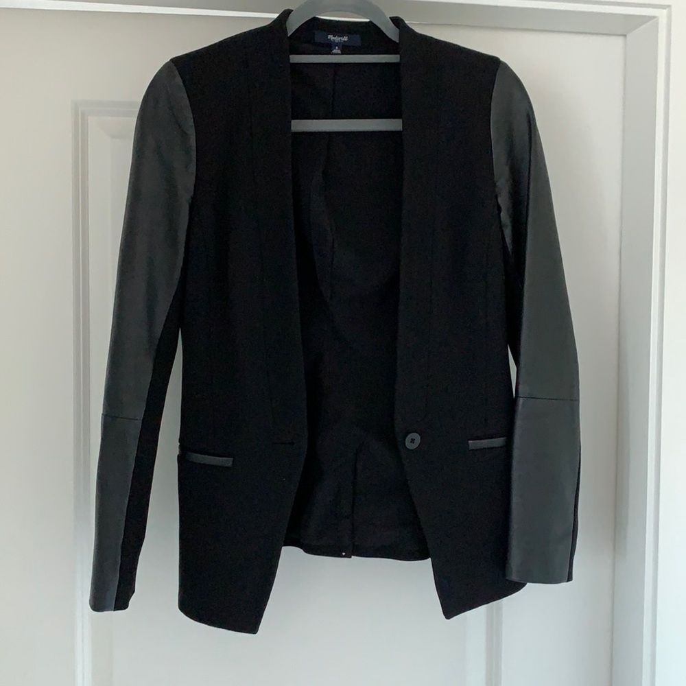 Madewell blazer with leather sleeves size 0